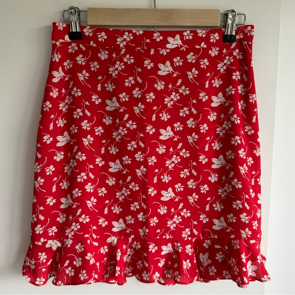 J Crew Red Ruffle Hem Floral Skirt - size 4